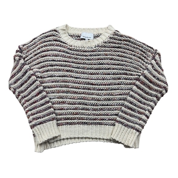 Heartloom Sweaters - Heartloom Women's Striped Knit Sweater Cream Red Casual Cozy Medium